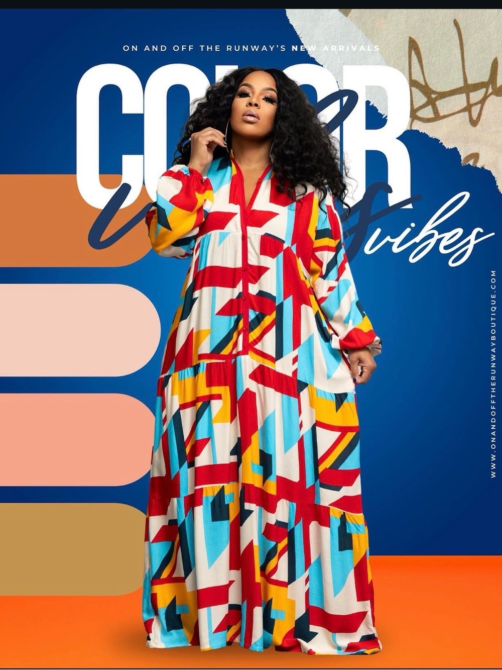 Bold Geometric Maxi Dress in Red, Blue, Yellow, White